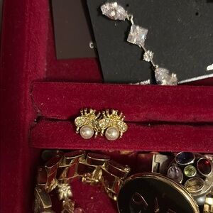 Bumble Bee Gold and White Ornate Earrings